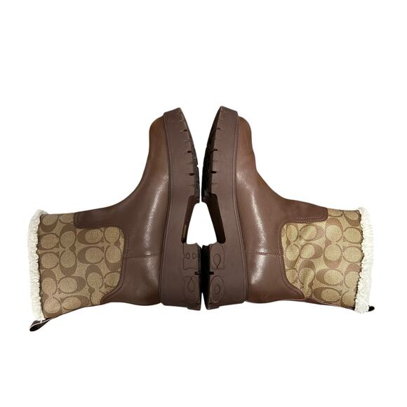 Coach Brown Tan Raina Boot In Signature C Jacquard Rain Boot Womens 7.5 - Picture 8 of 10